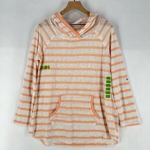 Earth Yoga Organic Cotton Blend Striped‎ Hooded Pullover Lightweight Burnout